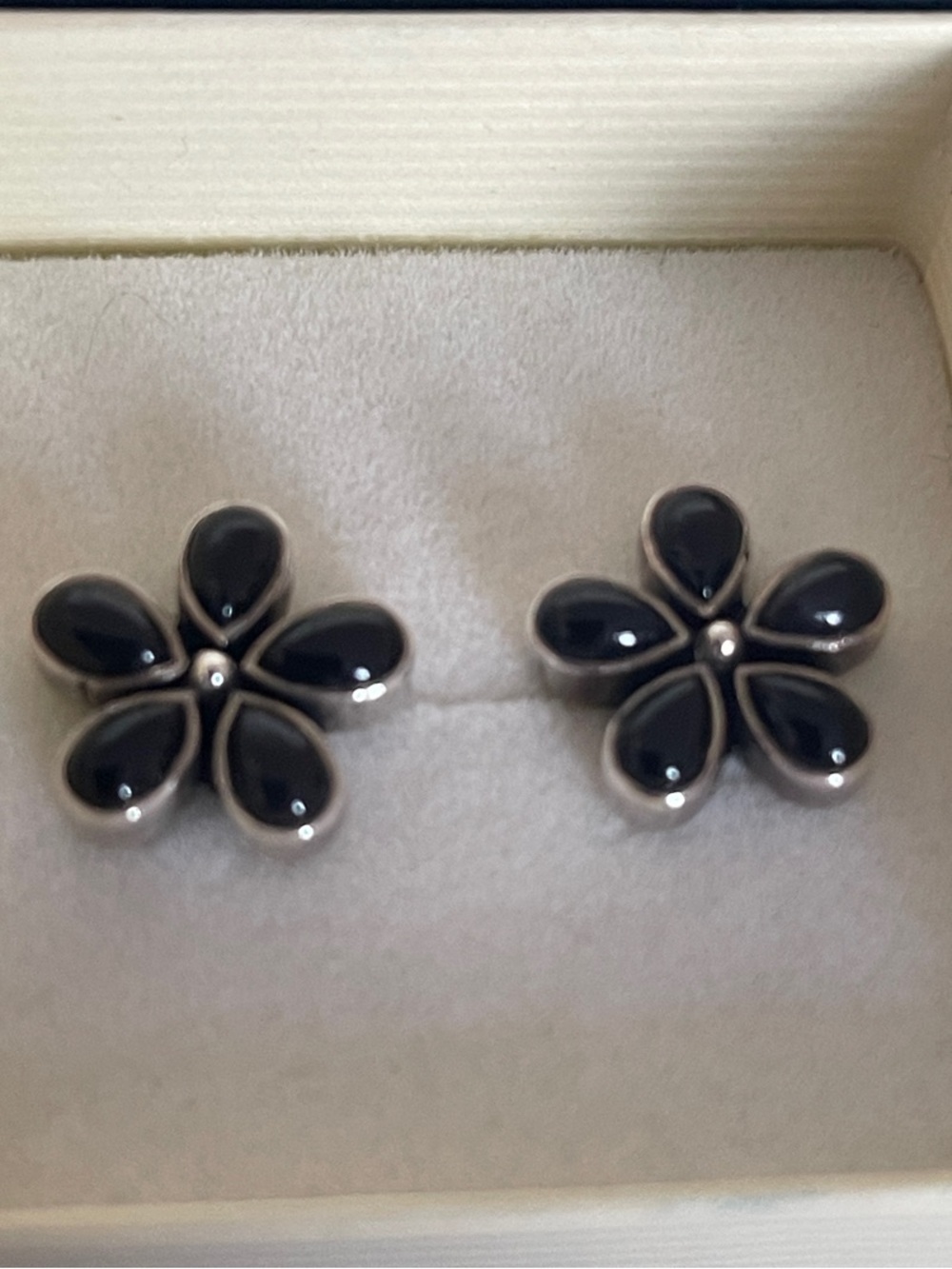 Black Onyx Flower Petal Stud Earrings